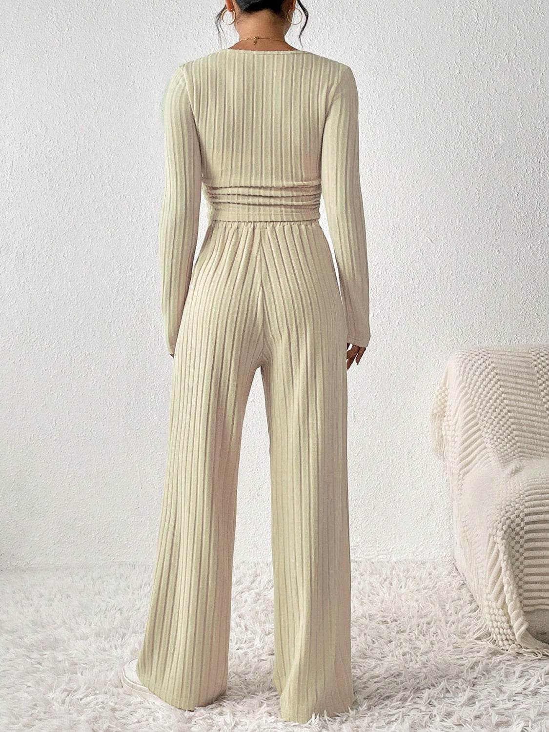 Honey Scoop Neck Long Sleeve Top and Pants Set - DaTrendStore.Com