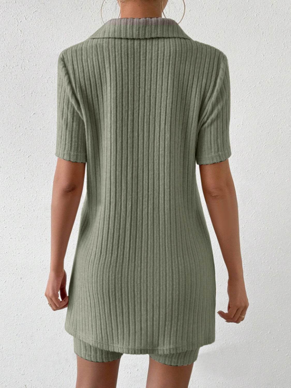 Johnny Collar Short Sleeve Top and Shorts Set - DaTrendStore.Com