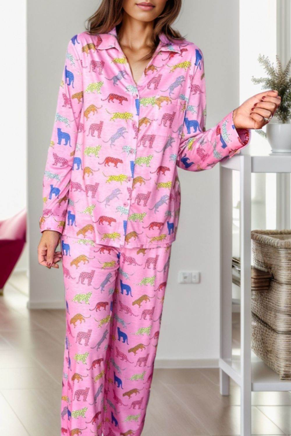 Pocketed Printed Top and Pants Lounge Set - DaTrendStore.Com