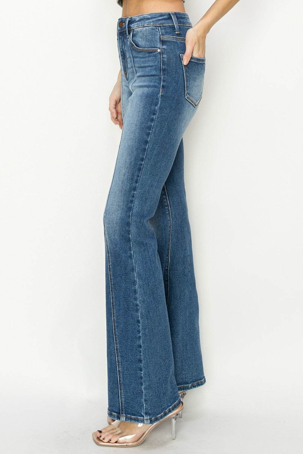 RISEN Full Size High Rise Front Seam Detailed Flare Jeans - DaTrendStore.Com