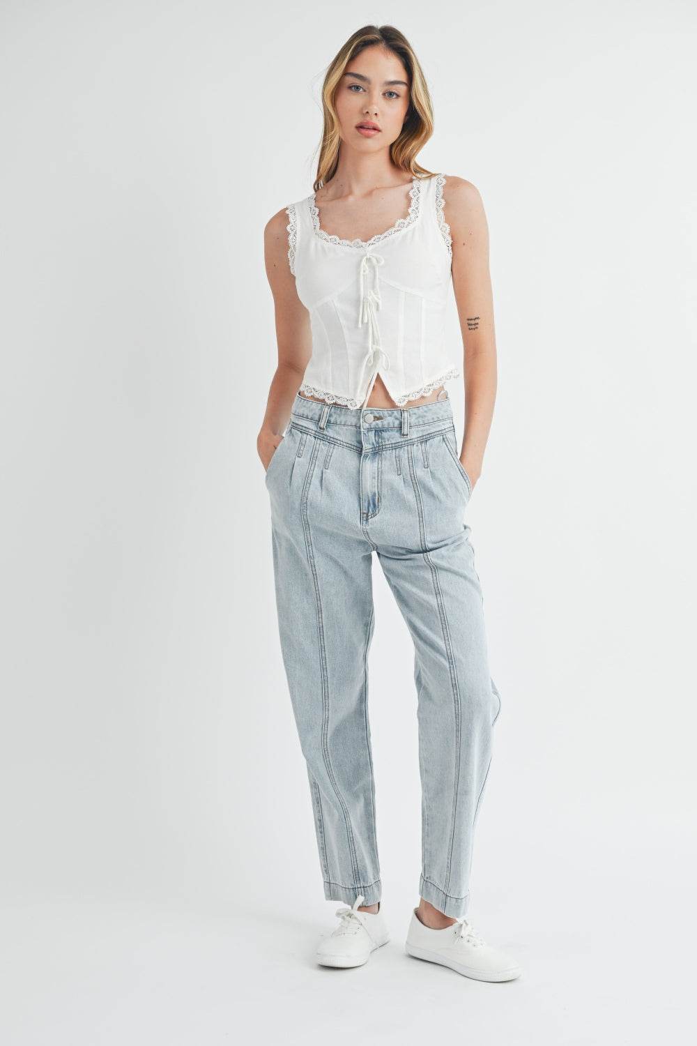 MABLE Pleated Front Detail Straight Jeans - DaTrendStore.Com