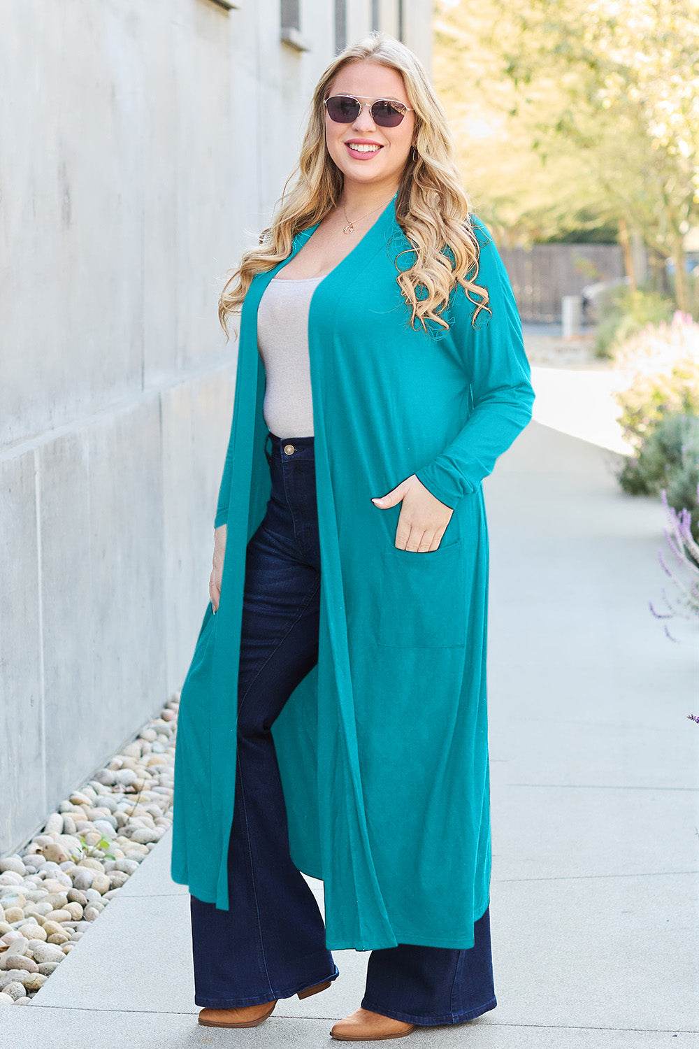 Basic Bae Full Size Open Front Long Sleeve Cover Up - DaTrendStore.Com