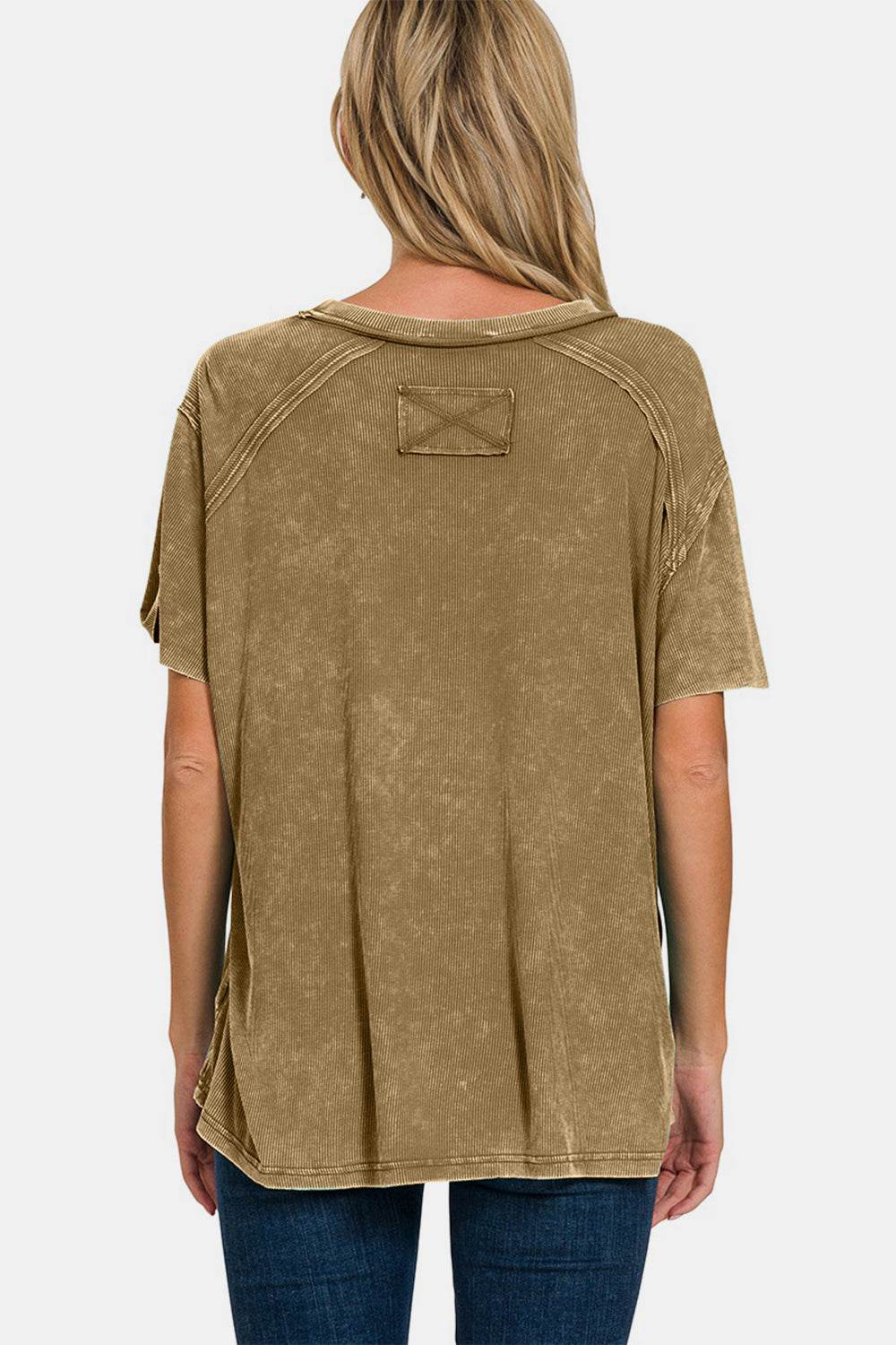 Zenana Washed Ribbed Short Sleeve Top - DaTrendStore.Com
