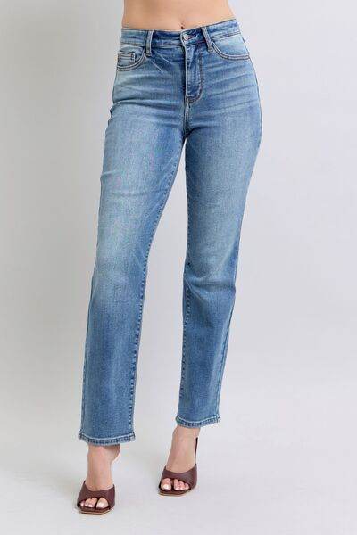 Judy Blue Full Size Run Vintage Wash Thermal Straight Jeans - DaTrendStore.Com