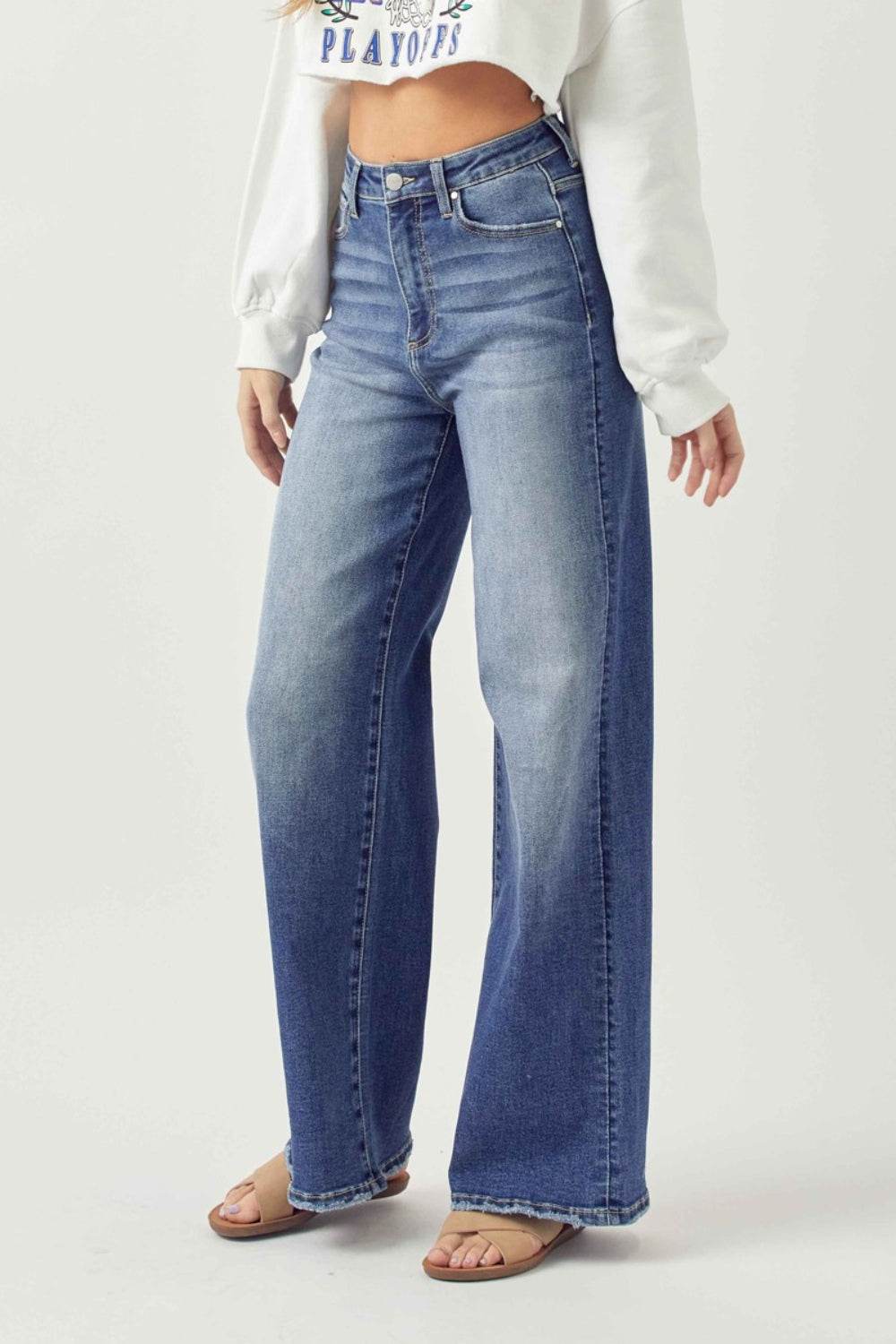 Risen Full Size High Rise Wide Leg Jeans - DaTrendStore.Com
