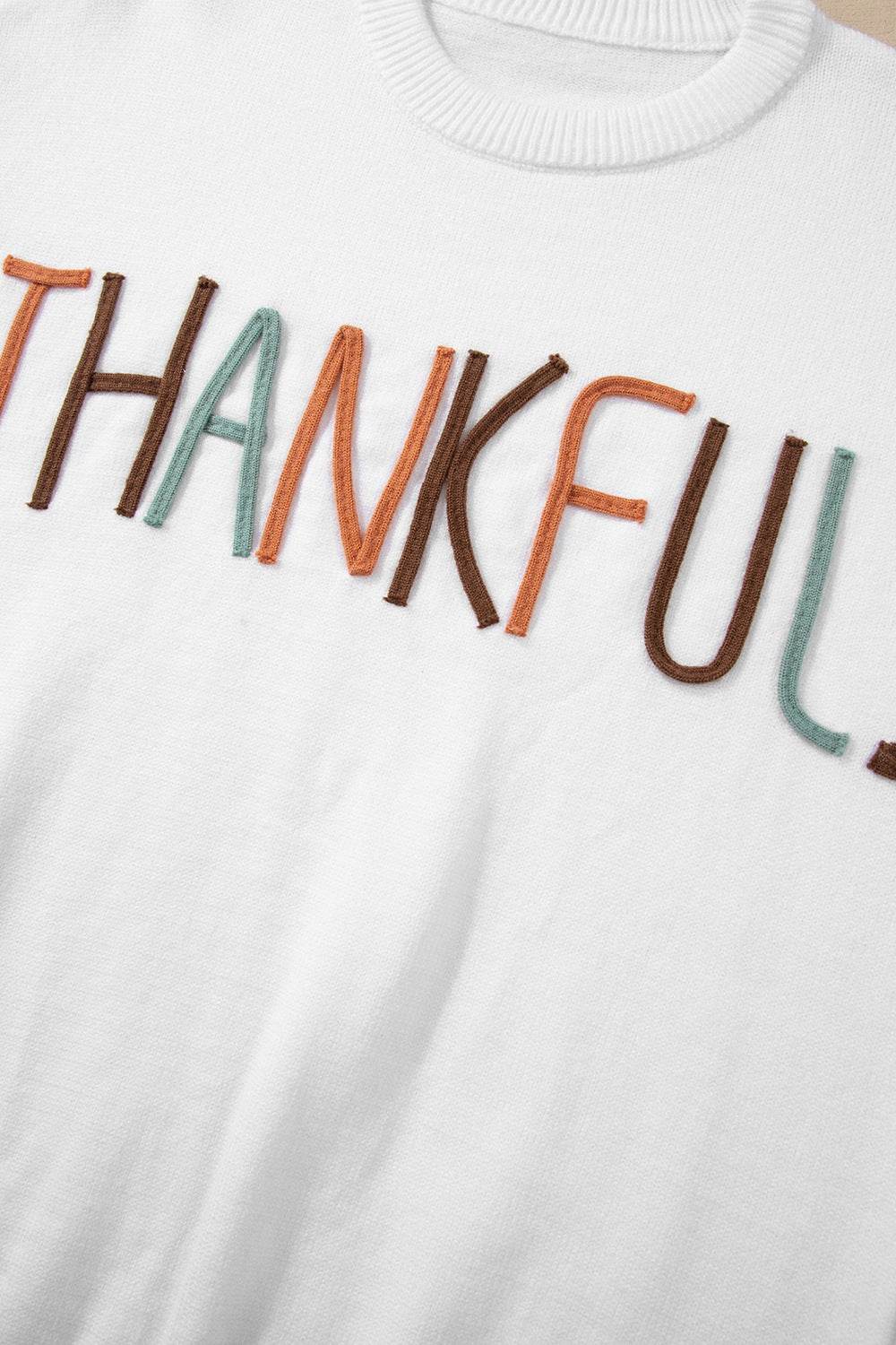 THANKFUL Round Neck Drop Shoulder Sweater - DaTrendStore.Com