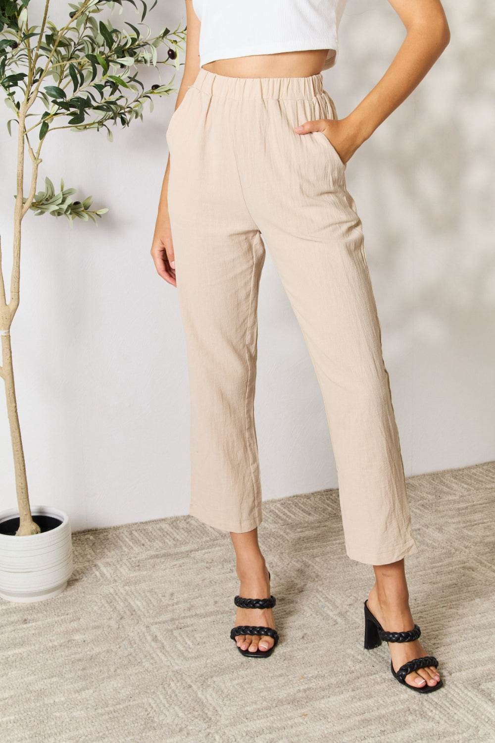 Shiny Pull-On Pants with Pockets - DaTrendStore.Com