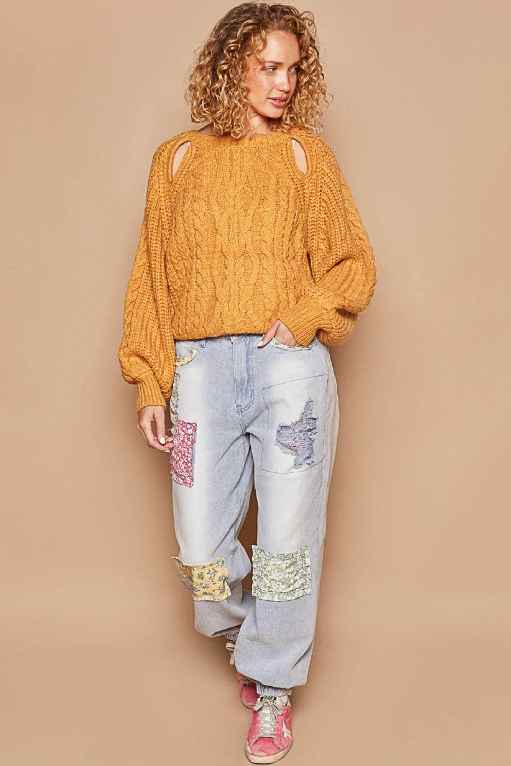 POL Cable Knit Cutout Long Sleeve Sweater - DaTrendStore.Com