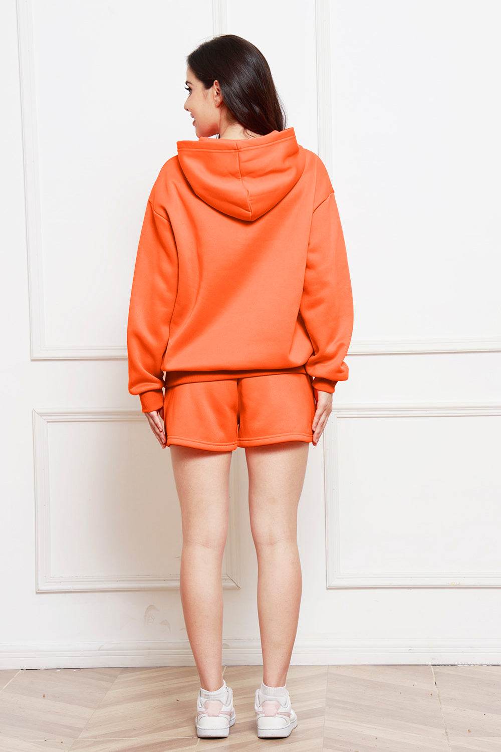 Drop Shoulder Long Sleeve Hoodie and Shorts Set - DaTrendStore.Com