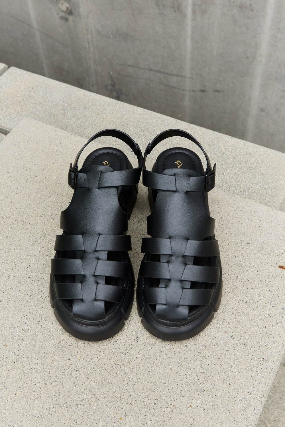 Qupid Platform Cage Stap Sandal in Black - DaTrendStore.Com