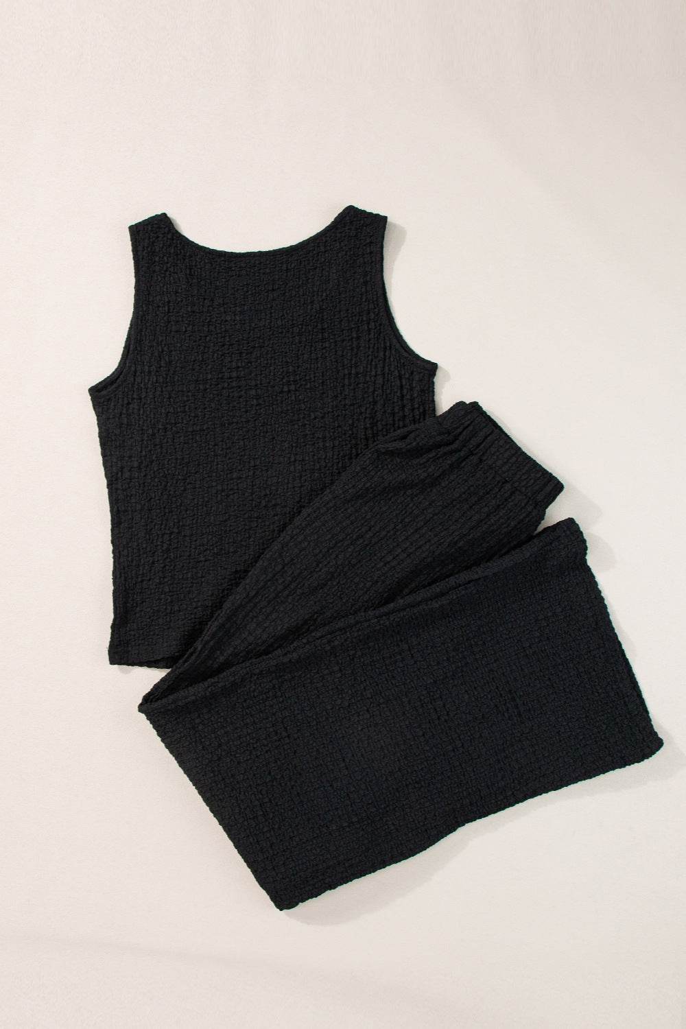 Textured Round Neck Top and Wide Leg Pants Set - DaTrendStore.Com