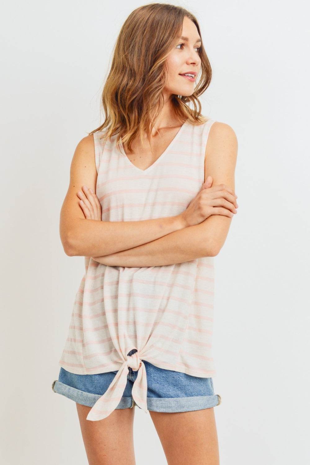 Cotton Bleu by Nu Label Sleeveless Front Tie Striped Top - DaTrendStore.Com