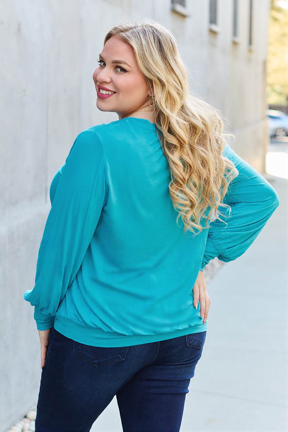 Basic Bae Full Size V-Neck Lantern Sleeve Top - DaTrendStore.Com