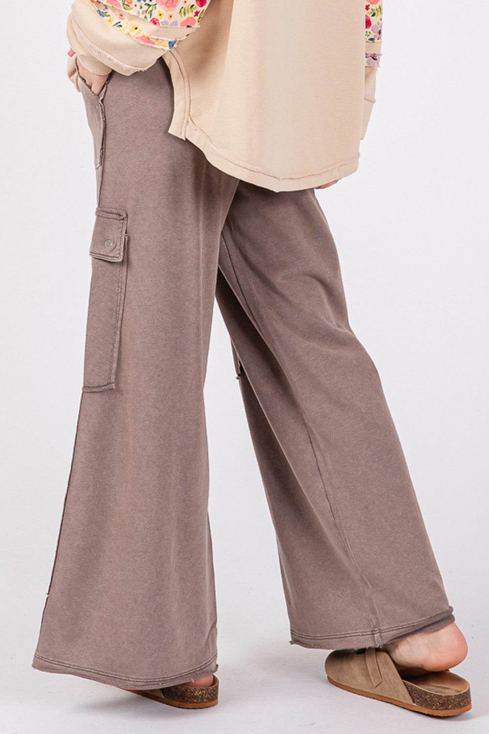 SAGE + FIG Knit Terry Mineral Wash Wide Leg Pants - DaTrendStore.Com