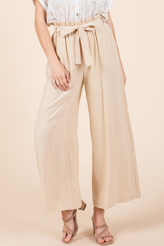 Mittoshop High Waist Tie Front Wide Leg Pants