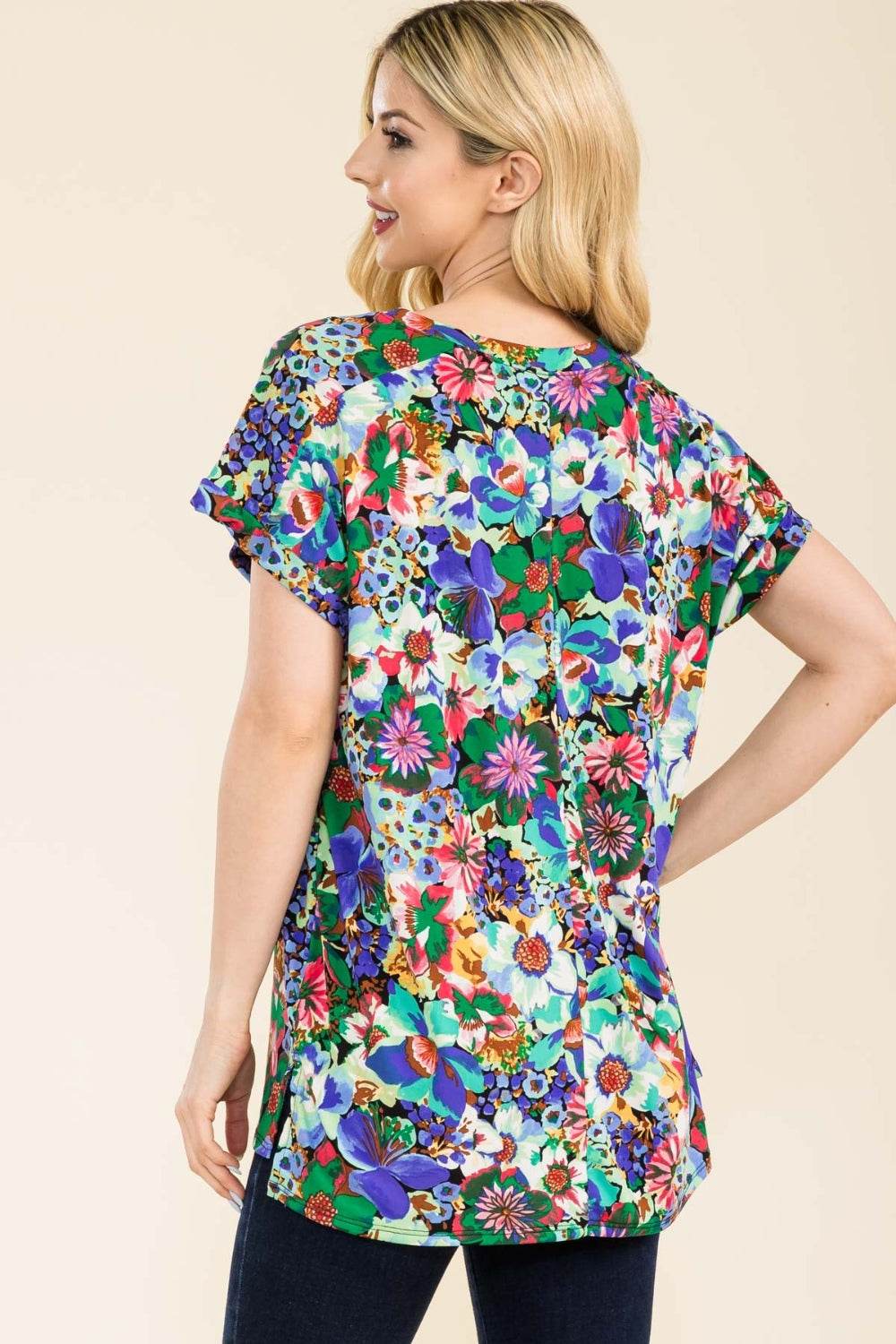 Celeste Full Size Round Neck Short Sleeve Floral T-Shirt - DaTrendStore.Com
