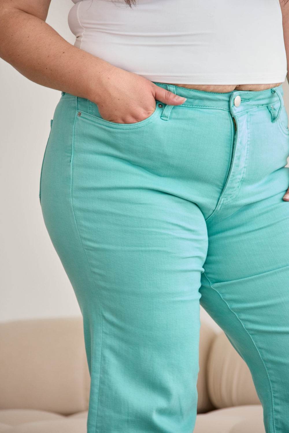 RFM Crop Chloe Full Size Tummy Control High Waist Raw Hem Jeans - DaTrendStore.Com