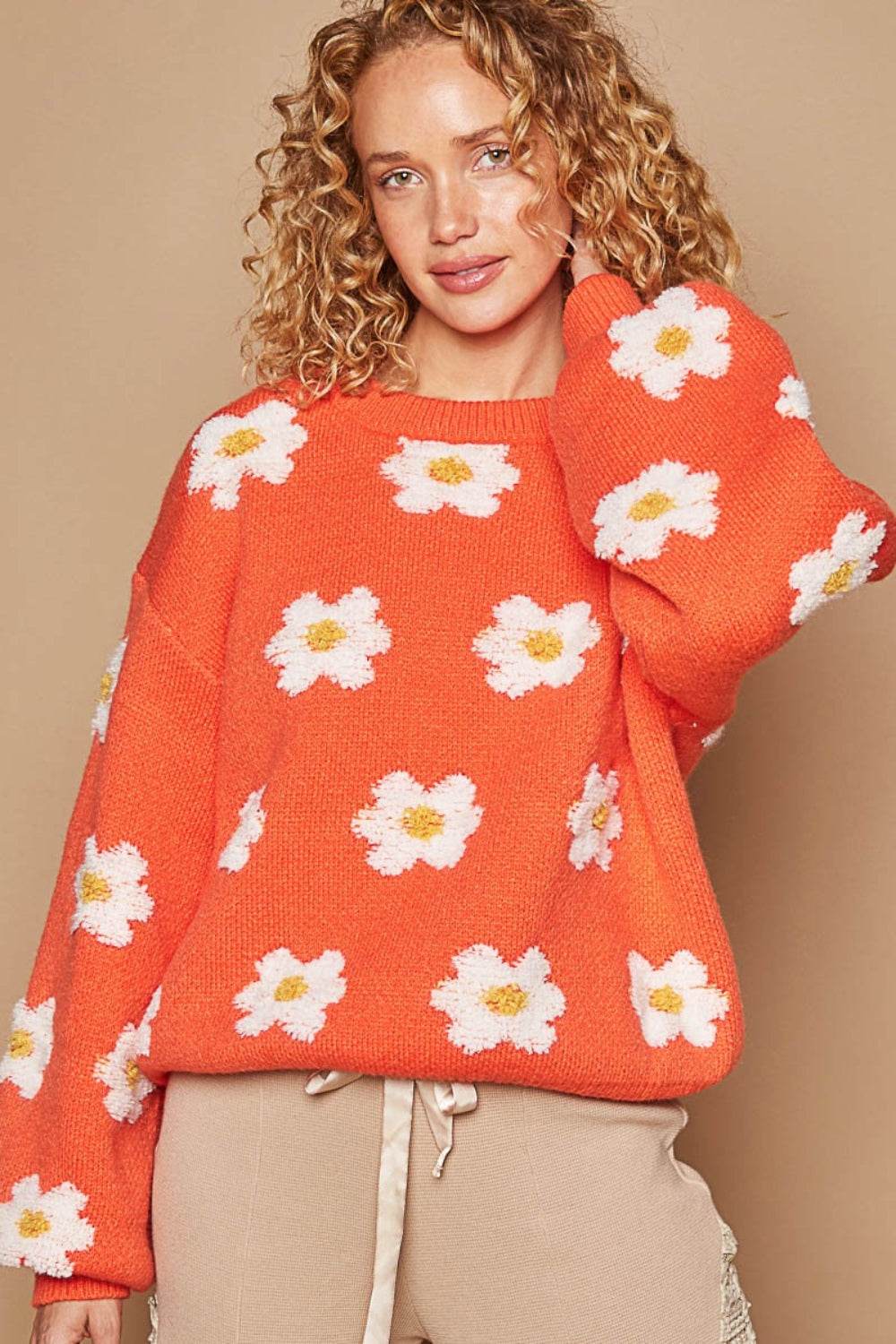 POL Daisy Pattern Drop Shoulder Sweater - DaTrendStore.Com