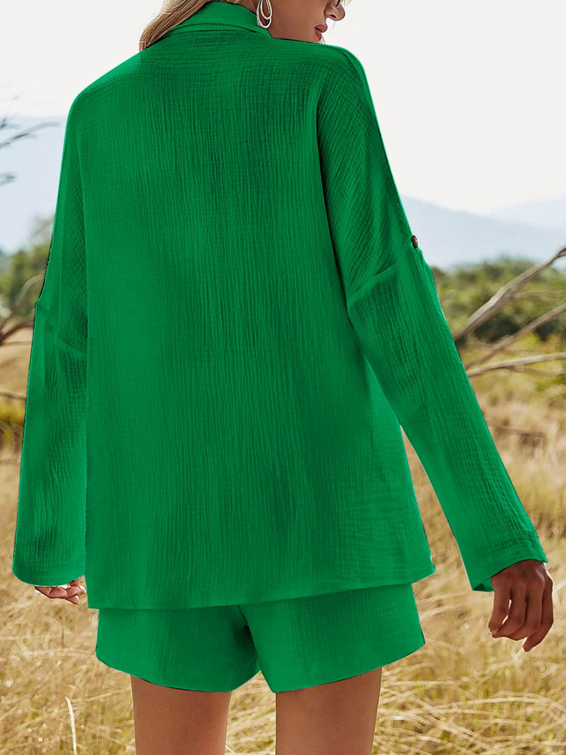 Texture Button Up Shirt and Shorts Set - DaTrendStore.Com