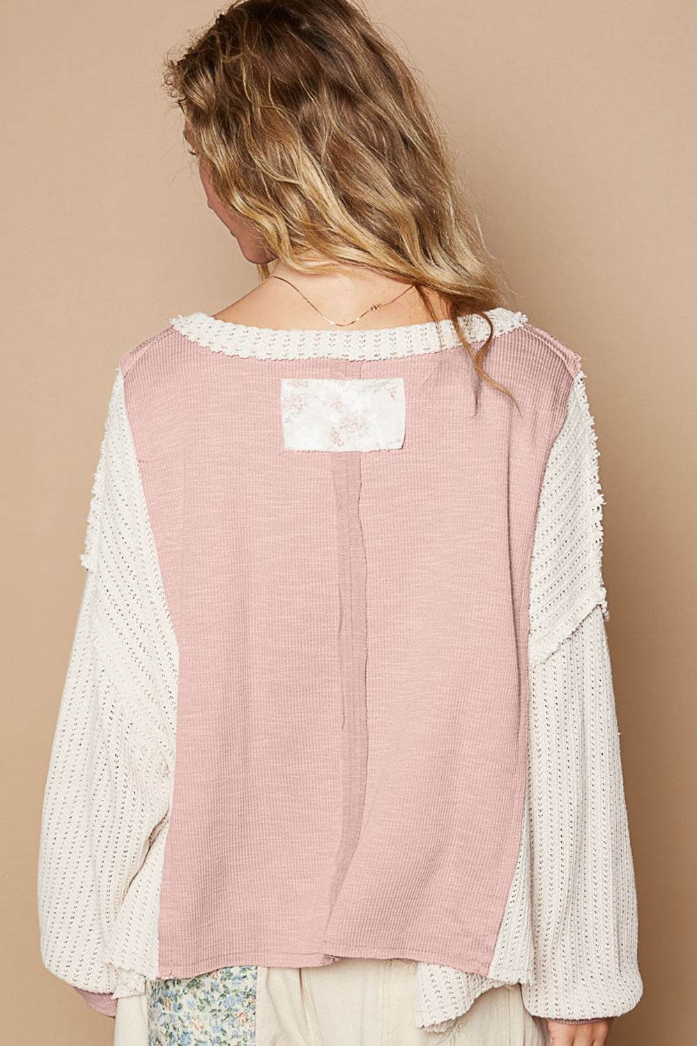 POL V-Neck Floral Patch Ribbed Knit Top - DaTrendStore.Com