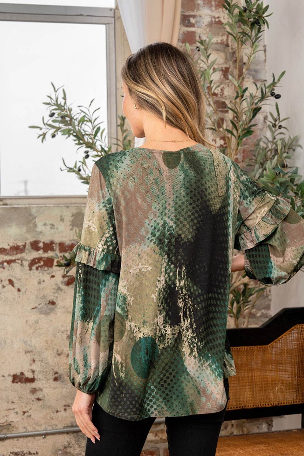 Sew In Love Full Size Snakeskin Print Long Sleeve Top with Ruffle - DaTrendStore.Com