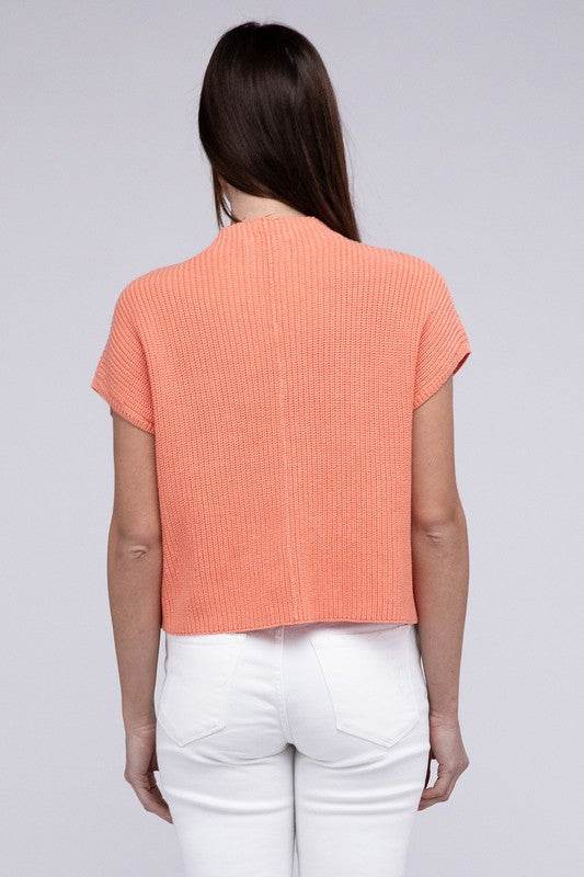 Mock Neck Short Sleeve Cropped Sweater - DaTrendStore.Com