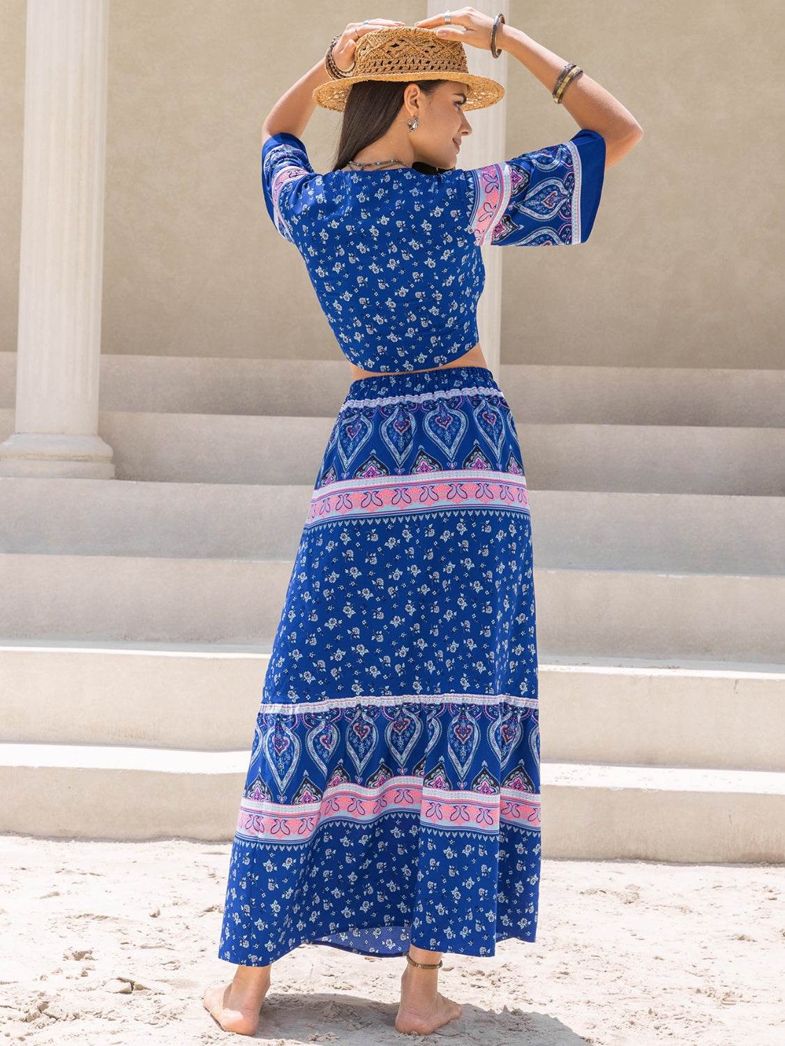 Printed Flutter Sleeve Top and Skirt Set - DaTrendStore.Com