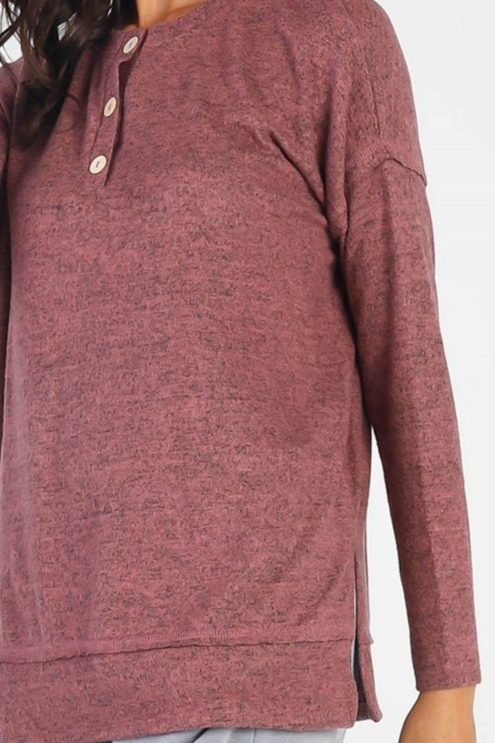 Cherish Apparel Flannel Long Sleeve Slit Top - DaTrendStore.Com