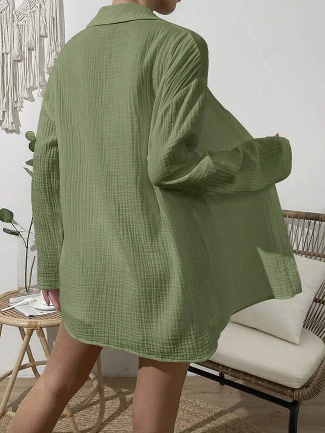 Dropped Shoulder Button Up Top and Elastic Waist Shorts Set - DaTrendStore.Com