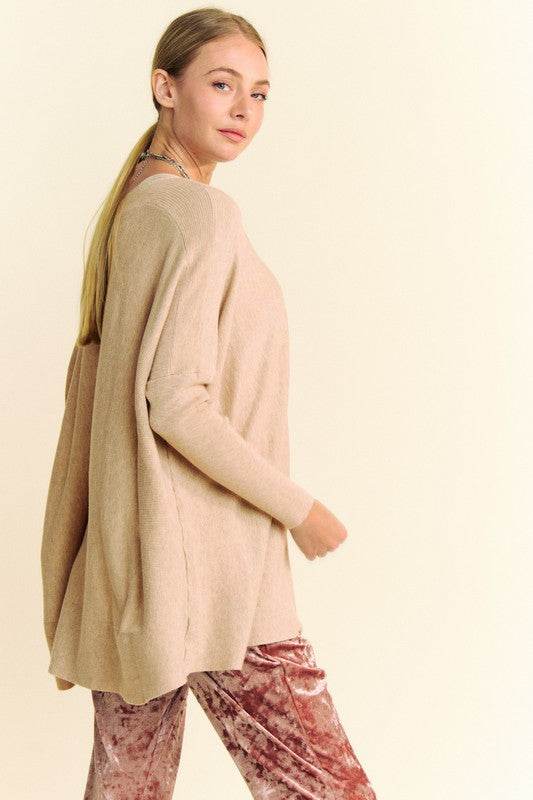 Davi & Dani Round Neck Dropped Shoulder Long Sleeve Knit Top - DaTrendStore.Com