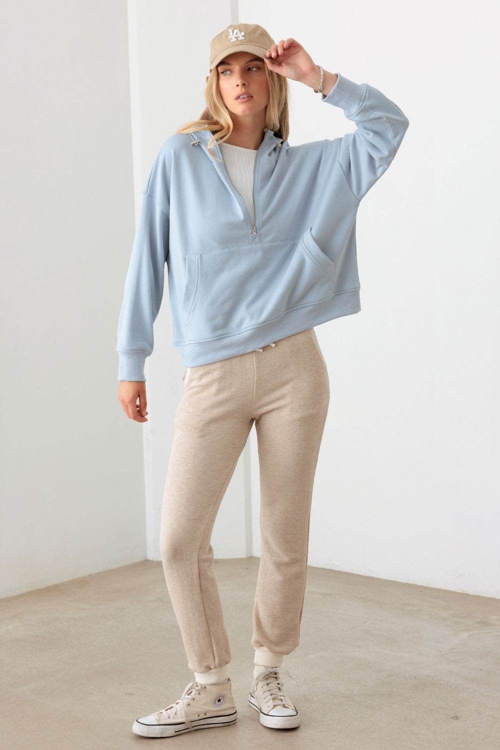 Le Lis Half Zip Drawstring Mock Neck Hoodie - DaTrendStore.Com