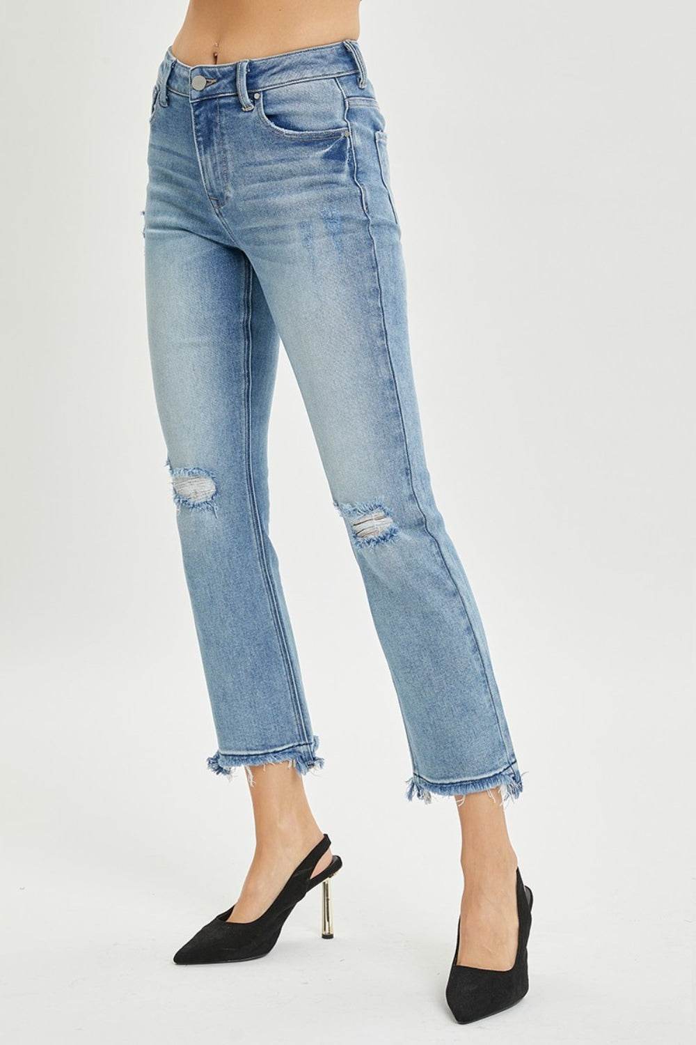 RISEN Full Size High Rise Distressed Cropped Straight Jeans - DaTrendStore.Com