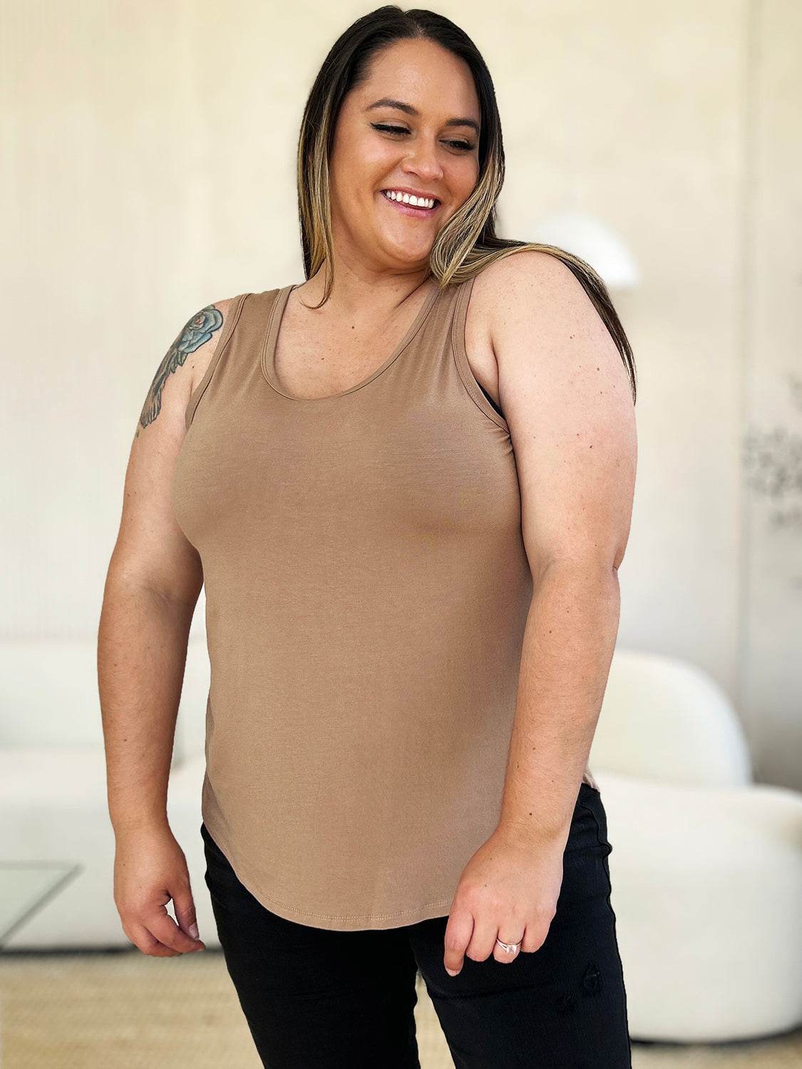 Basic Bae Full Size Round Neck Curved Hem Tank - DaTrendStore.Com