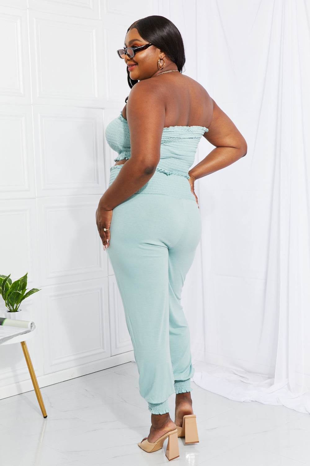 Zenana Full Size Stylish Comfort Smocked Tube Top & Joggers Set - DaTrendStore.Com
