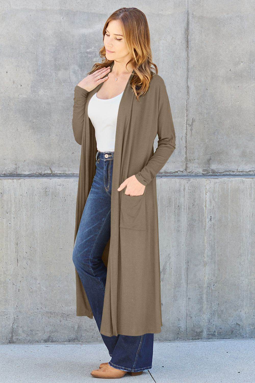 Basic Bae Full Size Open Front Long Sleeve Cover Up - DaTrendStore.Com