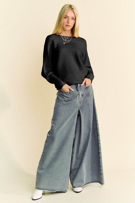Davi & Dani Round Neck Batwing Sleeve Sweater - DaTrendStore.Com