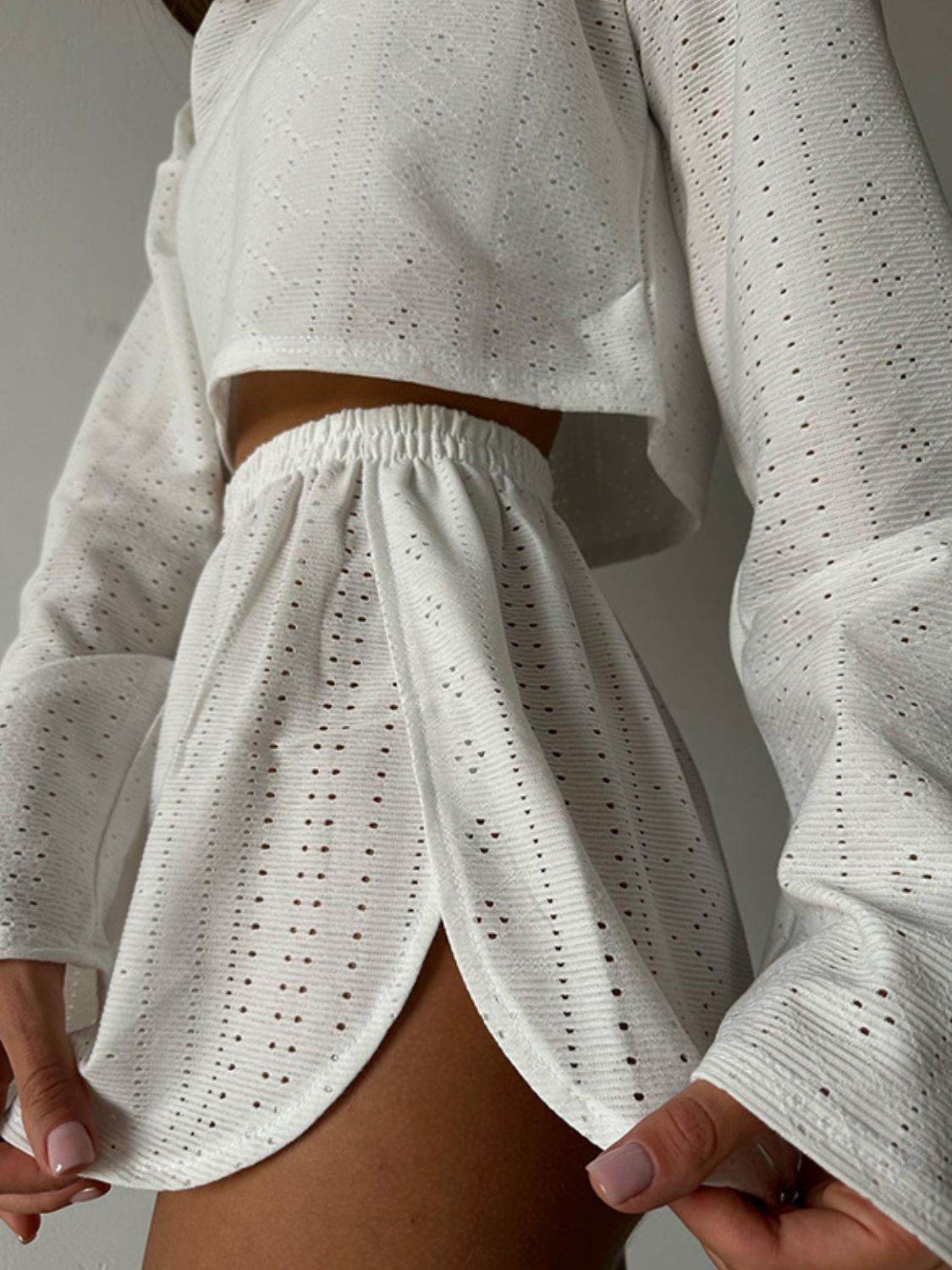 Eyelet Round Neck Top and Shorts Set - DaTrendStore.Com
