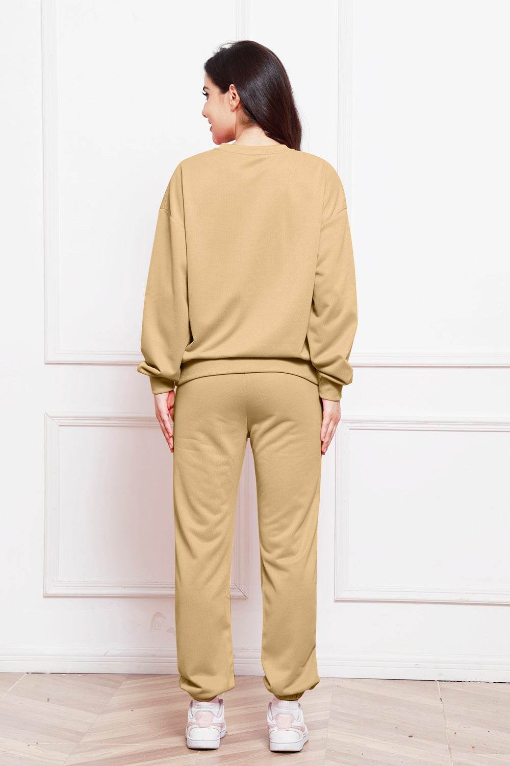 Round Neck Long Sleeve Sweatshirt and Pants Set - DaTrendStore.Com