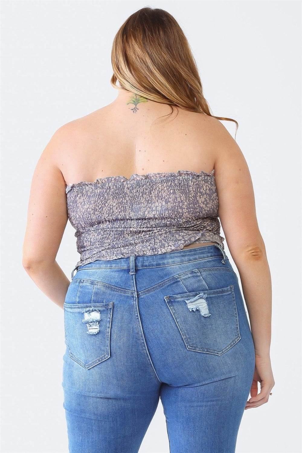 Zenobia Plus Size Drawstring Smocked Floral Tube Top - DaTrendStore.Com