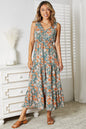 Perfee Floral V-Neck Tiered Sleeveless Dress