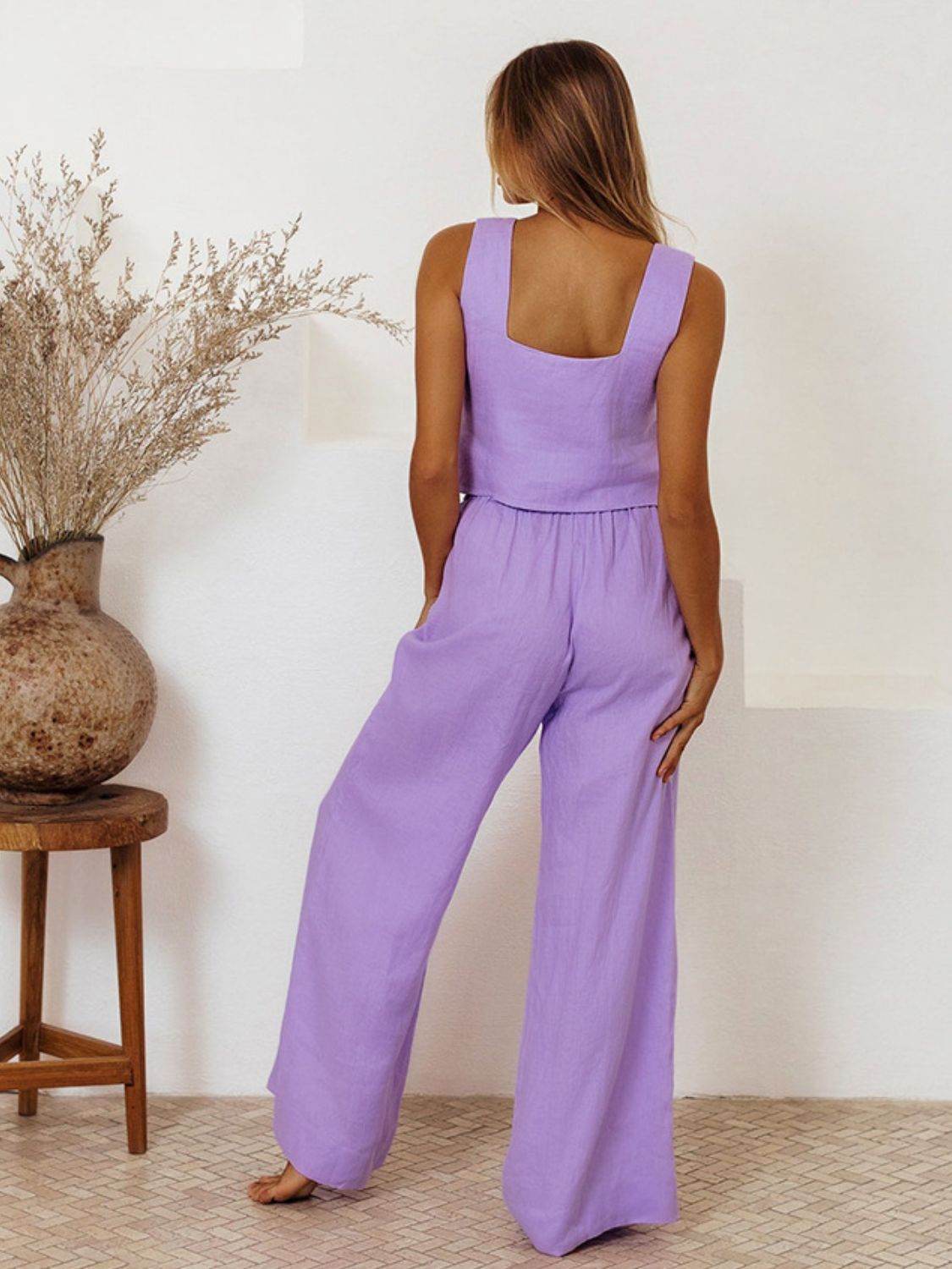 Square Neck Sleeveless Top and Pants Set - DaTrendStore.Com