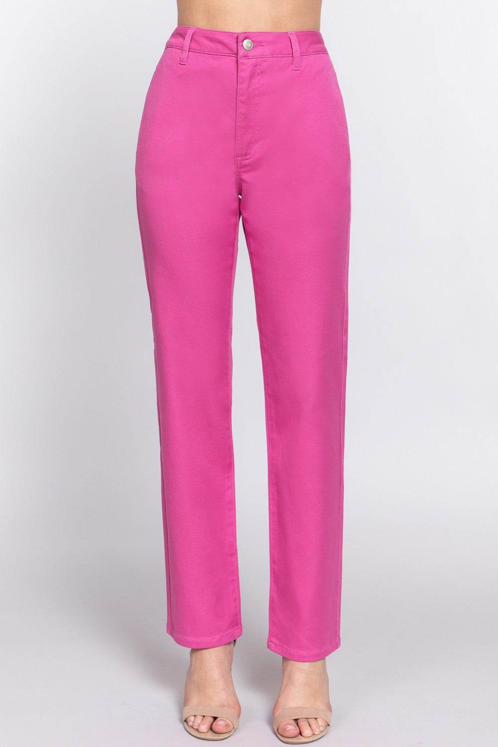 ACTIVE BASIC High Waist Straight Twill Pants - DaTrendStore.Com