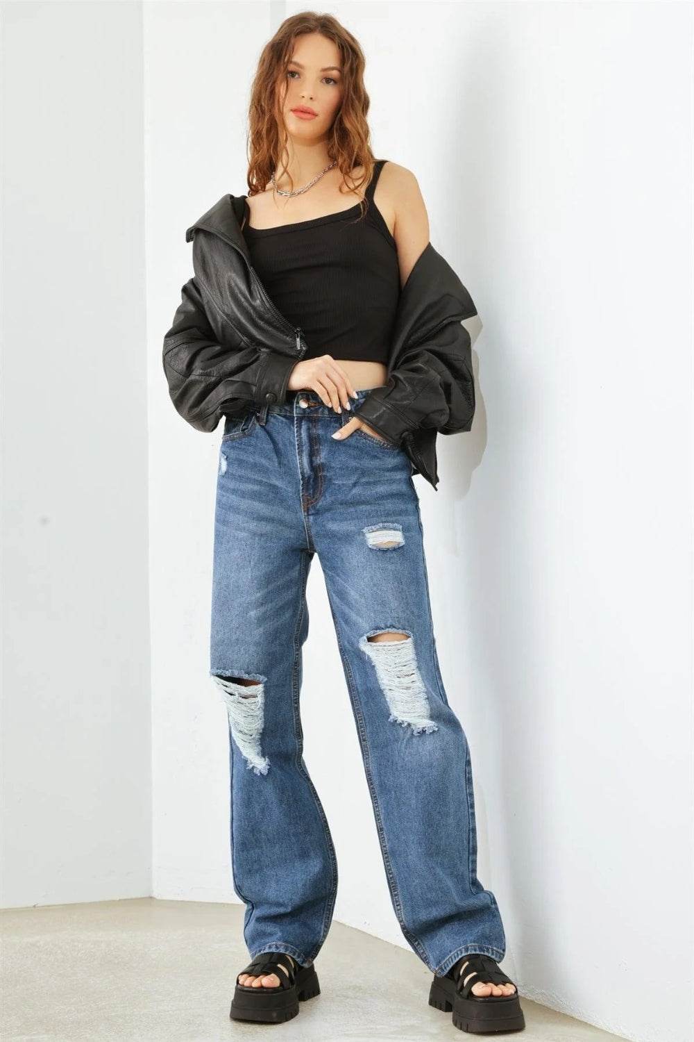 HAMMER COLLECTION Distressed High Waist Jeans - DaTrendStore.Com