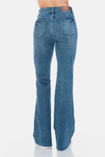 Judy Blue Full Size Tummy Control Cut Hem Flare Jeans - DaTrendStore.Com