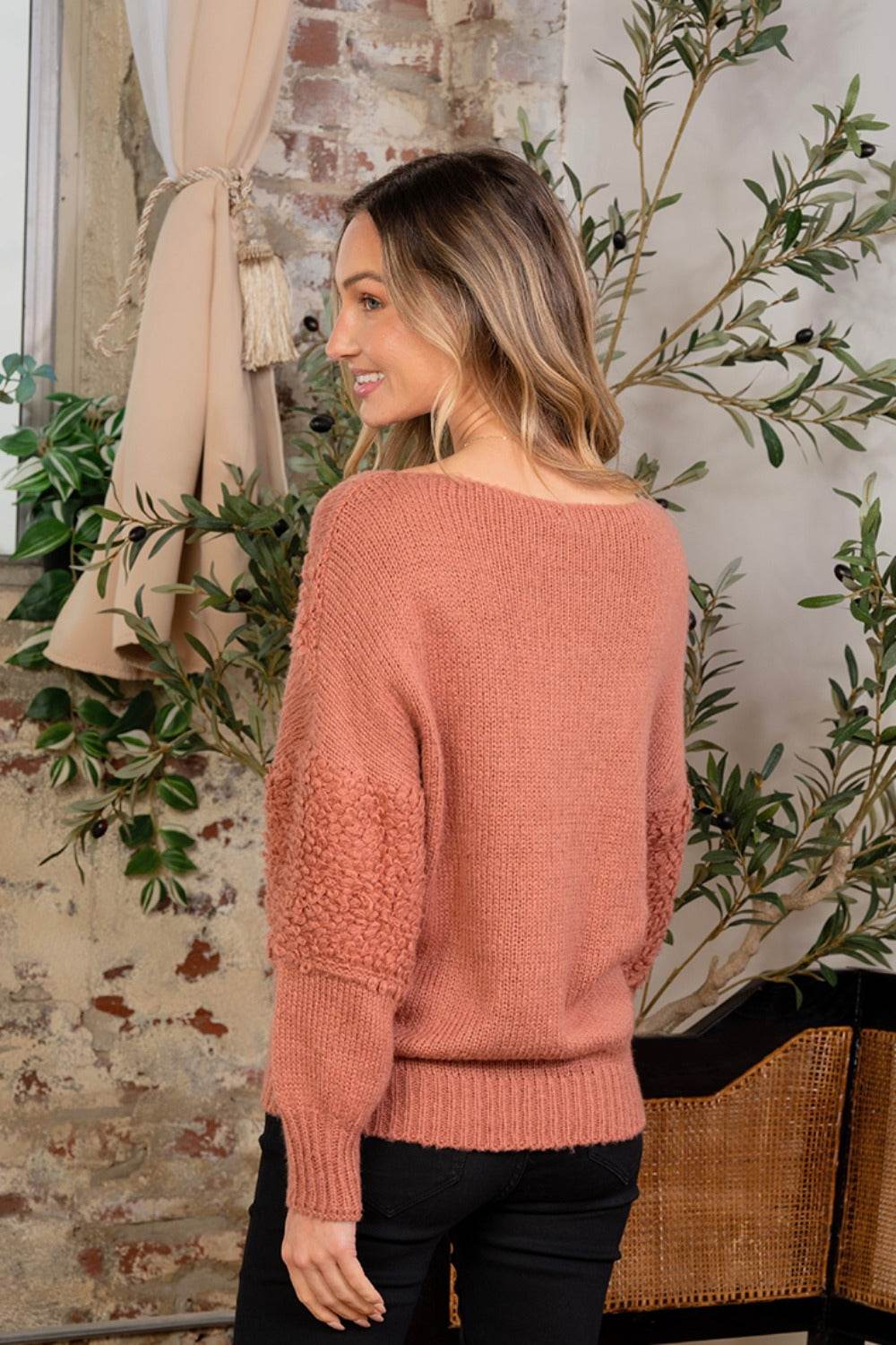 Sew In Love Boat Neck Long Sleeve Sweater - DaTrendStore.Com