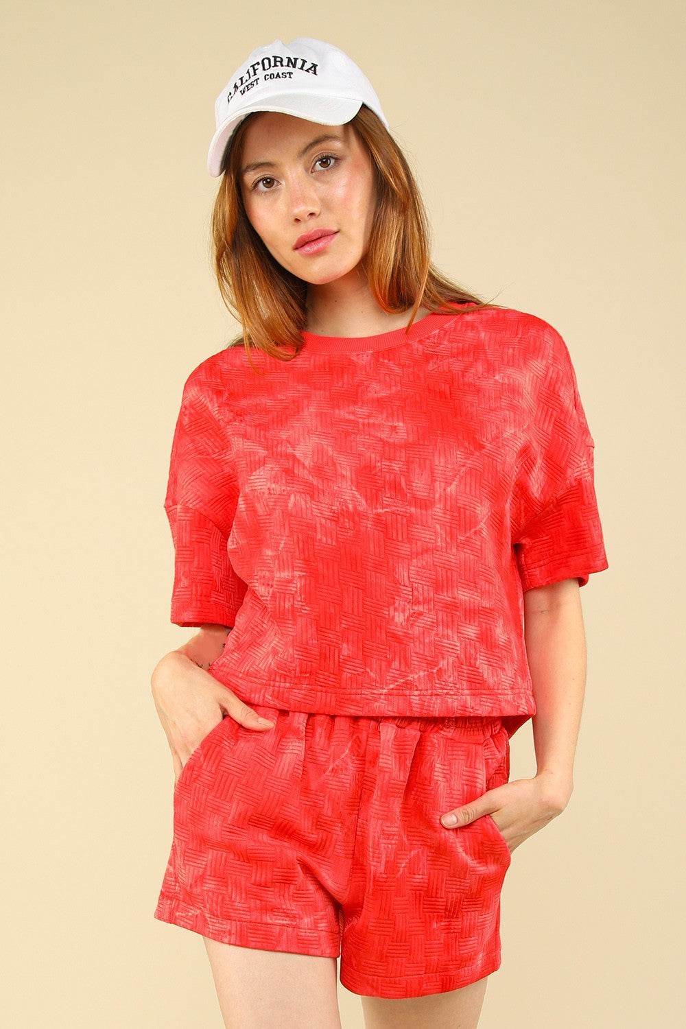 VERY J Quilted Washed Crop Top and Shorts Set - DaTrendStore.Com