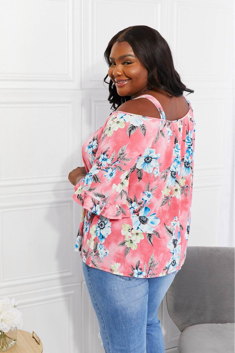 Sew In Love Full Size Fresh Take Floral Cold-Shoulder Top - DaTrendStore.Com