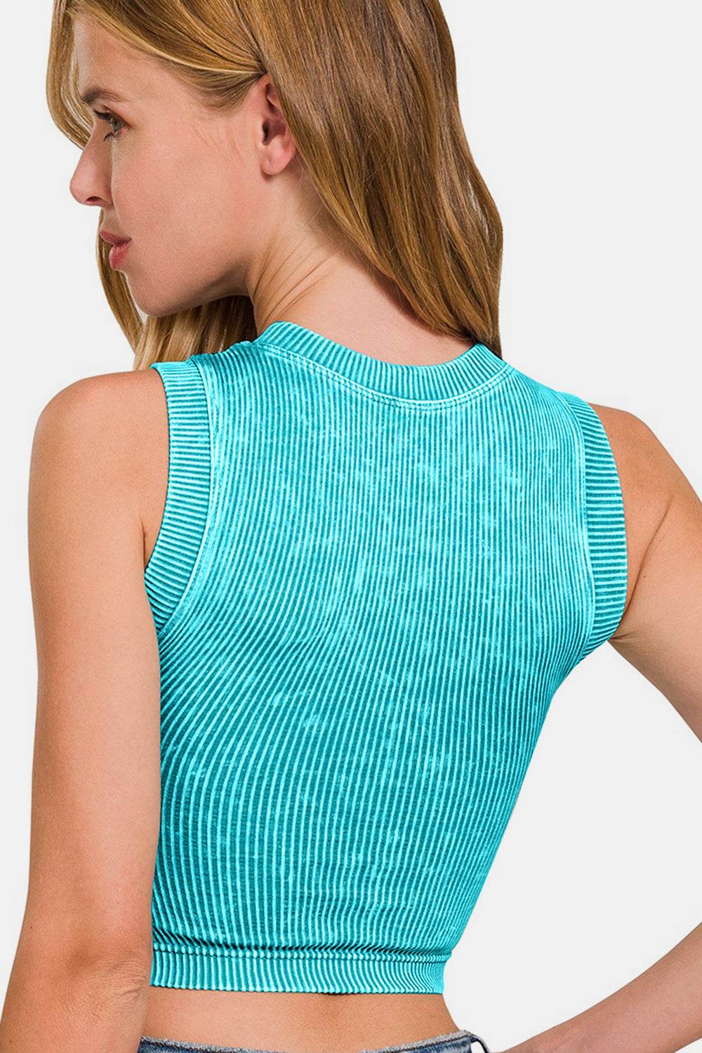 Zenana Washed Ribbed Seamless Crop Tank with Bra Pad - DaTrendStore.Com