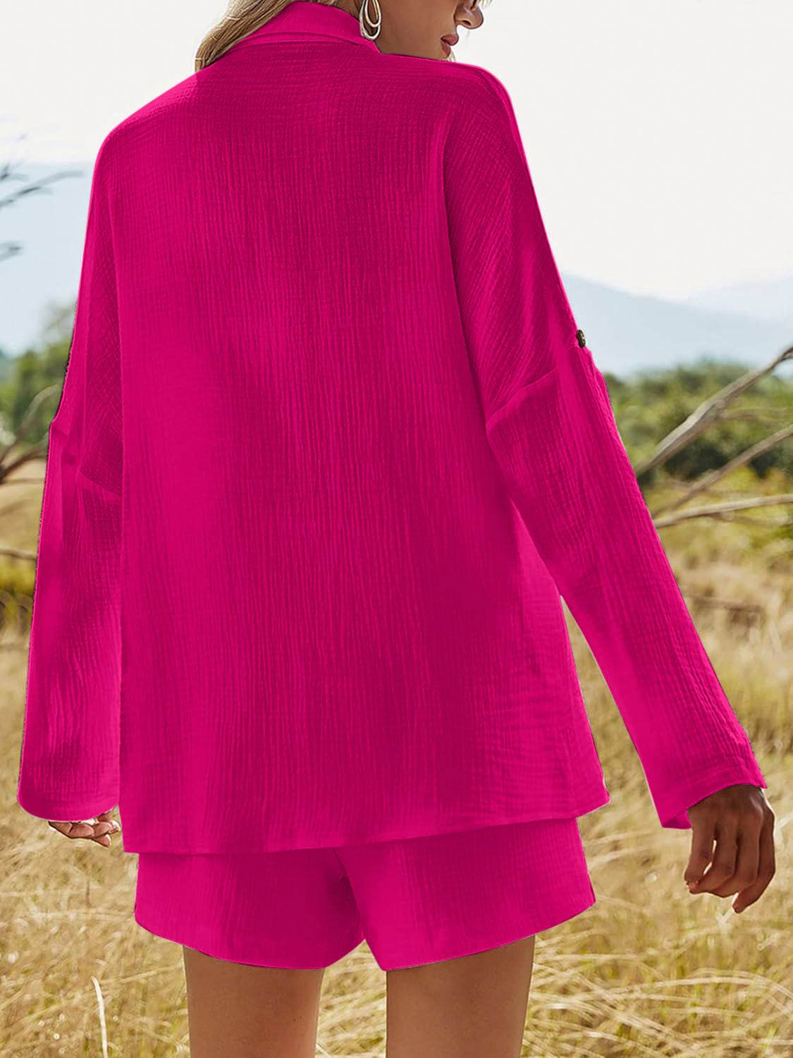 Texture Button Up Shirt and Shorts Set - DaTrendStore.Com