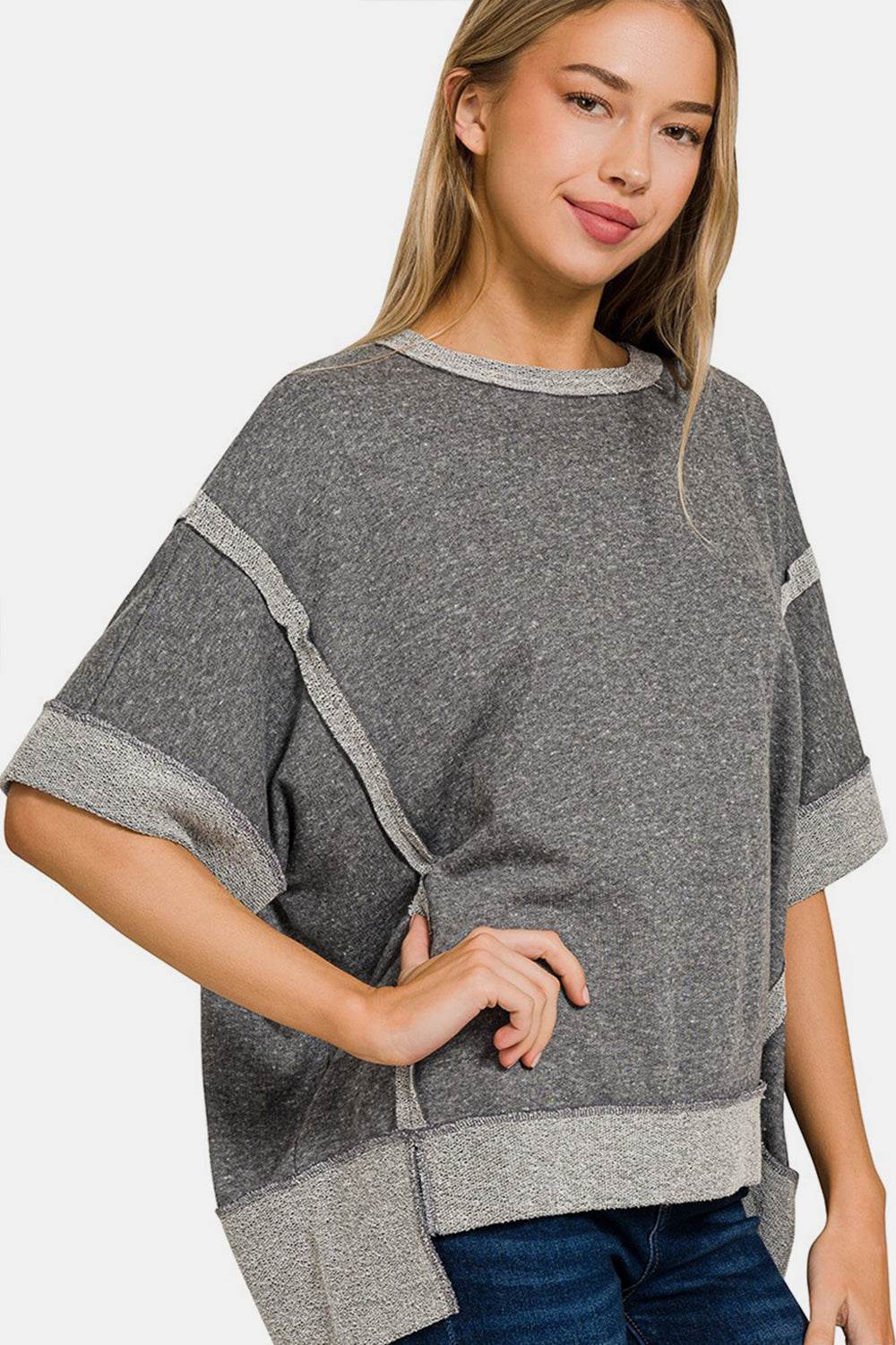 Zenana Contrast Trim Drop Shoulder T-Shirt - DaTrendStore.Com